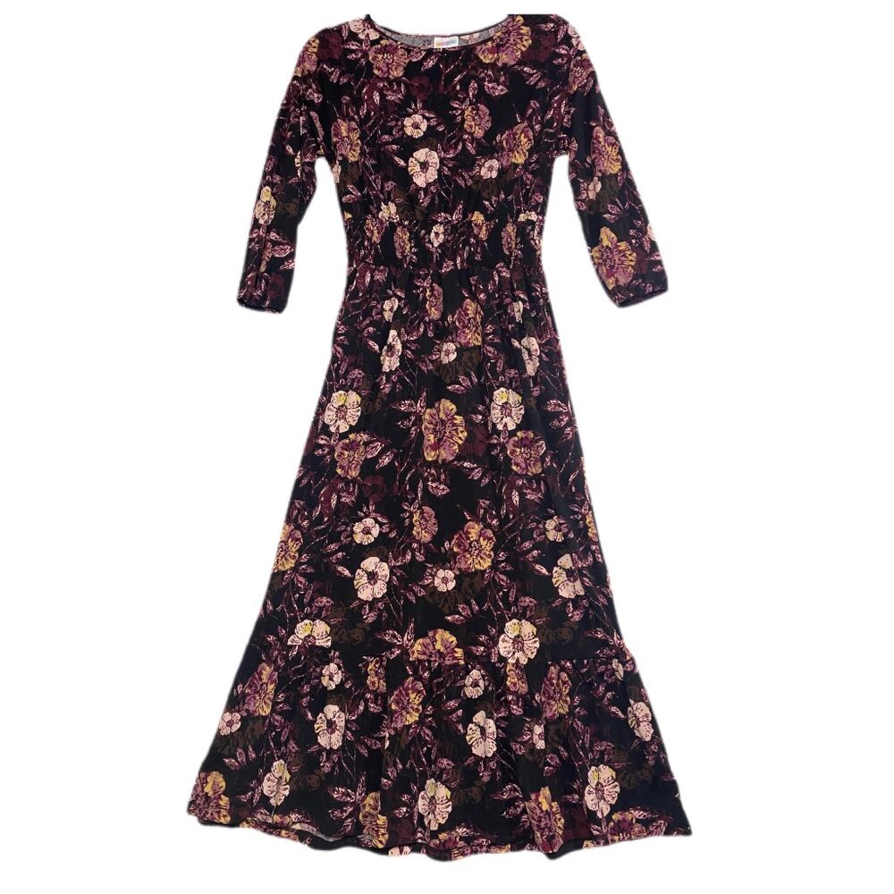 NEW 2XL LuLaRoe Evelyn‎ Smocked Waist Maxi Dress Midi Long Sleeve Black Floral